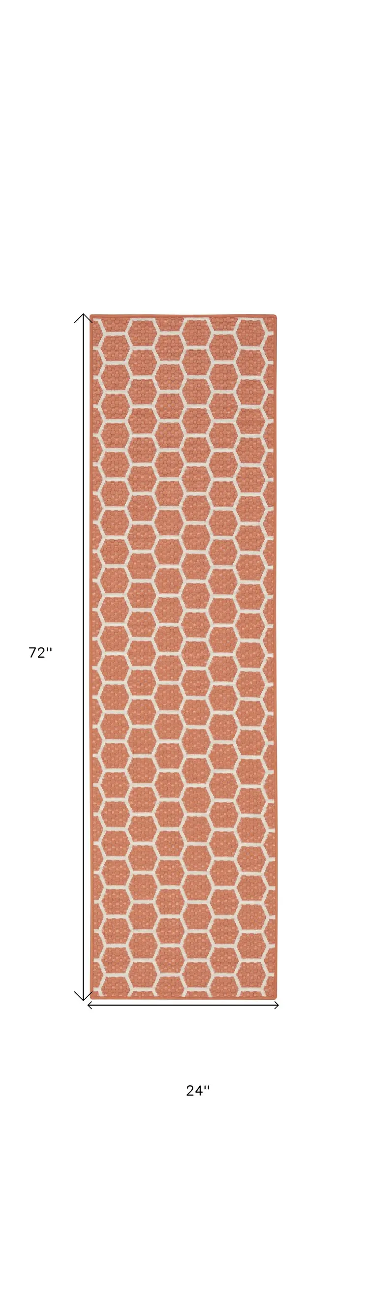 6' Coral And Ivory Geometric Indoor Outdoor Area Rug