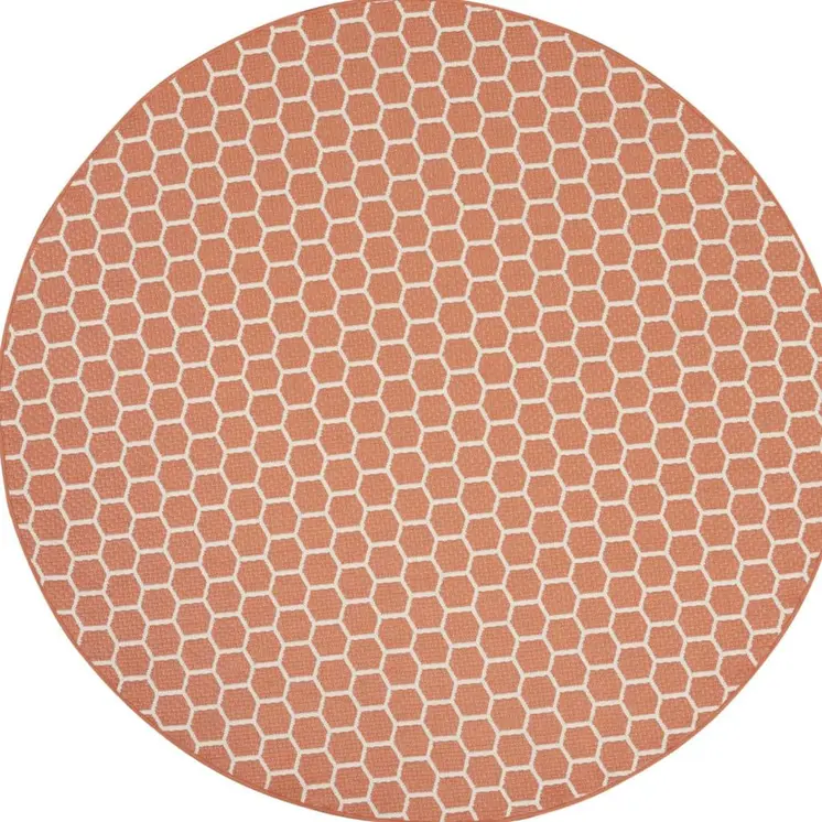 8' Coral And Ivory Geometric Indoor Outdoor Area Rug
