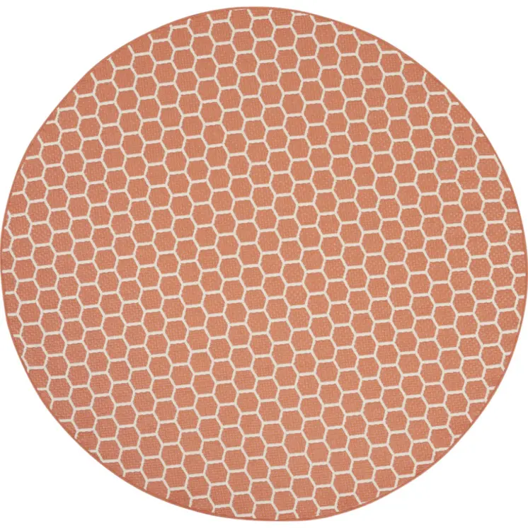 8' Coral And Ivory Geometric Indoor Outdoor Area Rug