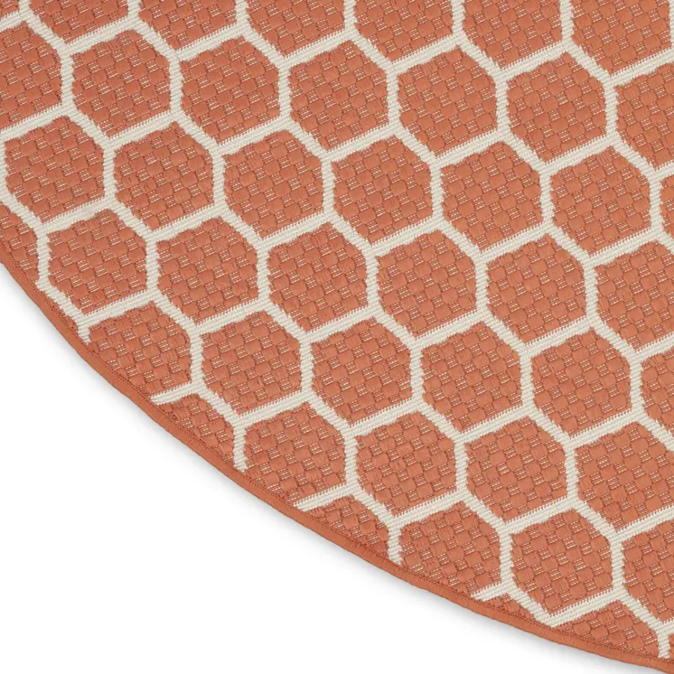 8' Coral And Ivory Geometric Indoor Outdoor Area Rug