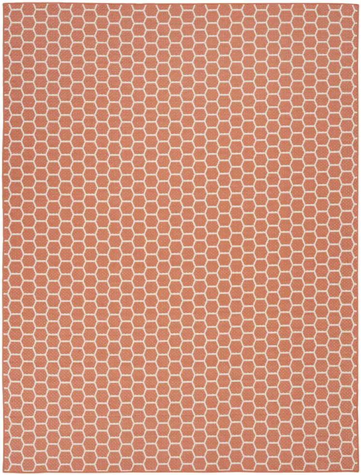 8' X 10' Coral And Ivory Geometric Indoor Outdoor Area Rug