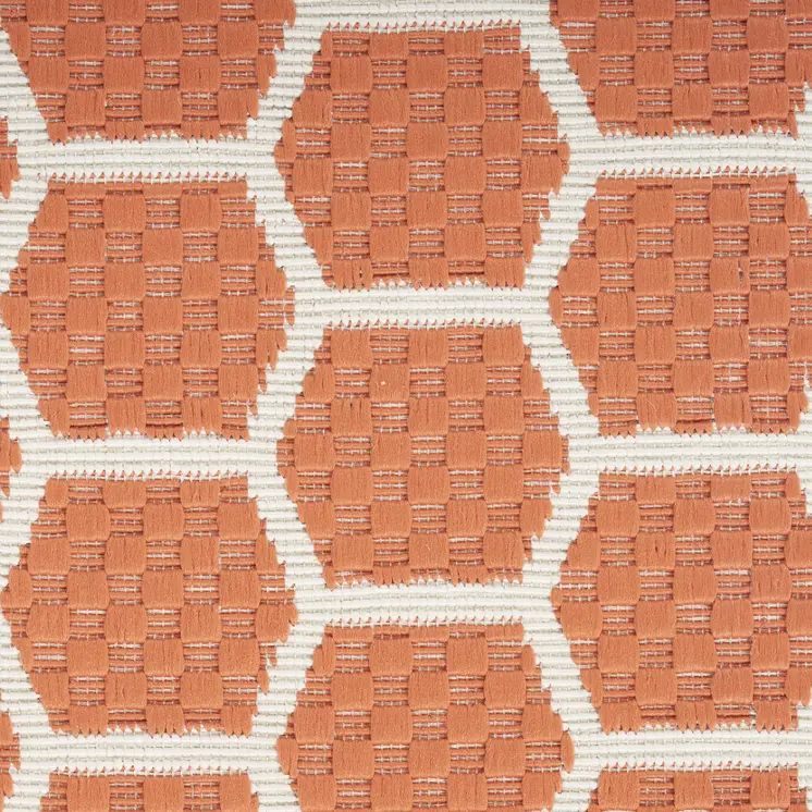 8' X 10' Coral And Ivory Geometric Indoor Outdoor Area Rug