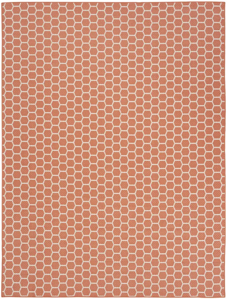 8' X 10' Coral And Ivory Geometric Indoor Outdoor Area Rug