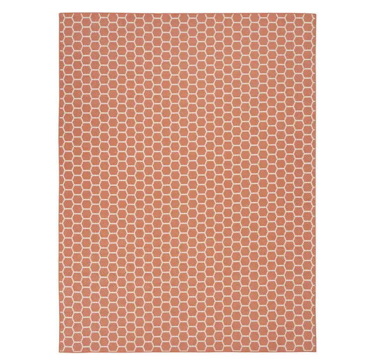 9' X 12' Coral And Ivory Geometric Indoor Outdoor Area Rug