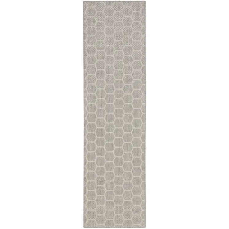 6' Gray And Ivory Geometric Indoor Outdoor Area Rug
