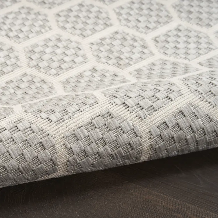 6' Gray And Ivory Geometric Indoor Outdoor Area Rug