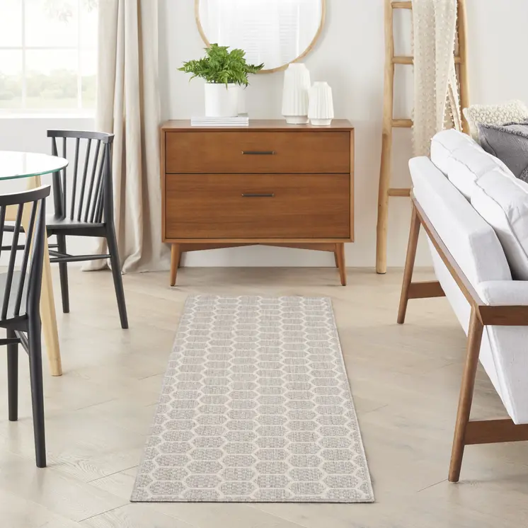 6' Gray And Ivory Geometric Indoor Outdoor Area Rug