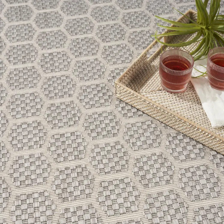 9' X 12' Gray And Ivory Geometric Indoor Outdoor Area Rug