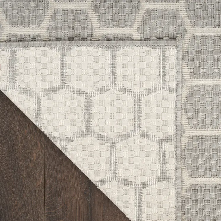 10' X 14' Gray And Ivory Geometric Indoor Outdoor Area Rug