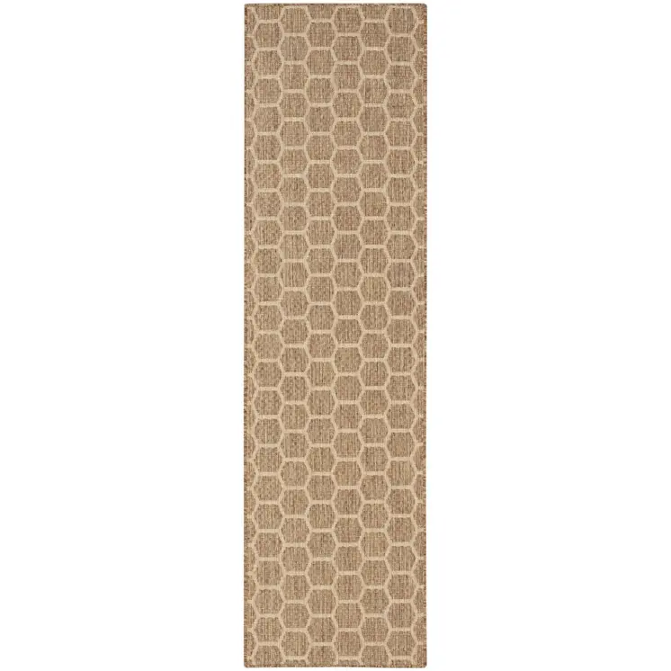 6' Natural And Beige Geometric Indoor Outdoor Area Rug