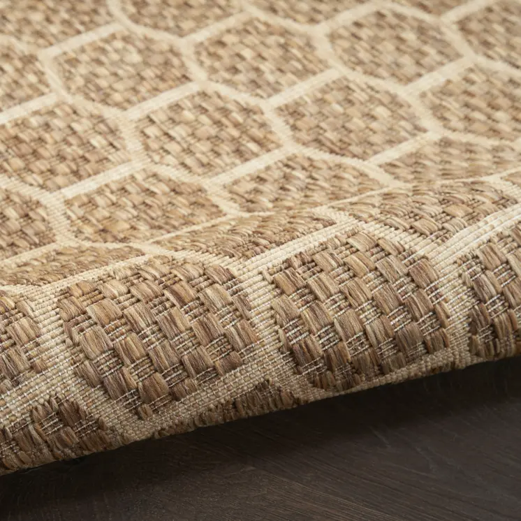 6' Natural And Beige Geometric Indoor Outdoor Area Rug