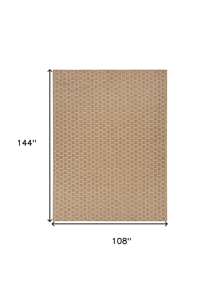 9' X 12' Natural And Beige Geometric Indoor Outdoor Area Rug