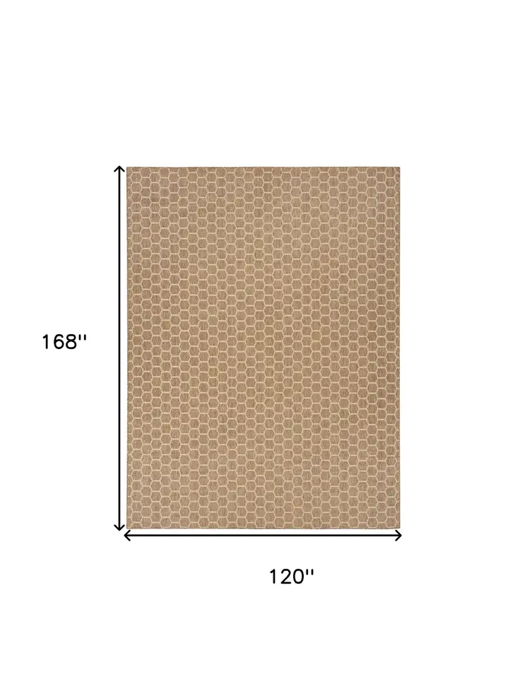 10' X 14' Natural And Beige Geometric Indoor Outdoor Area Rug