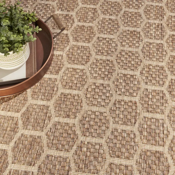 10' X 14' Natural And Beige Geometric Indoor Outdoor Area Rug