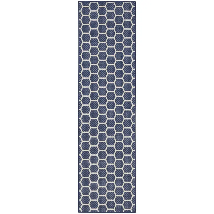 6' Navy Blue And Ivory Geometric Indoor Outdoor Area Rug