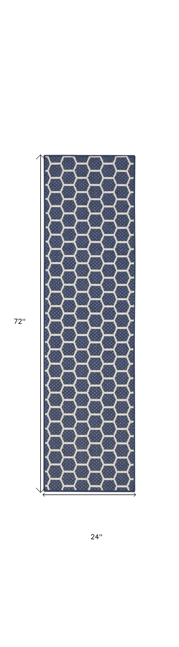 6' Navy Blue And Ivory Geometric Indoor Outdoor Area Rug