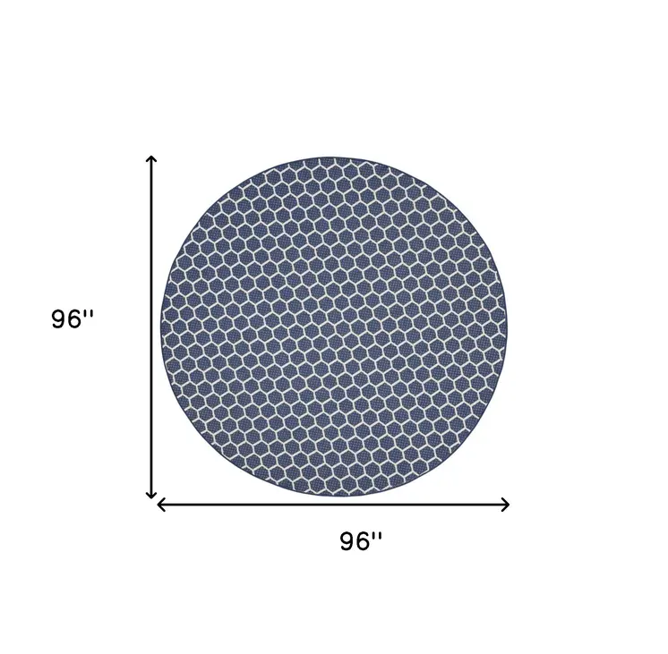 8' Navy Blue And Ivory Geometric Indoor Outdoor Area Rug