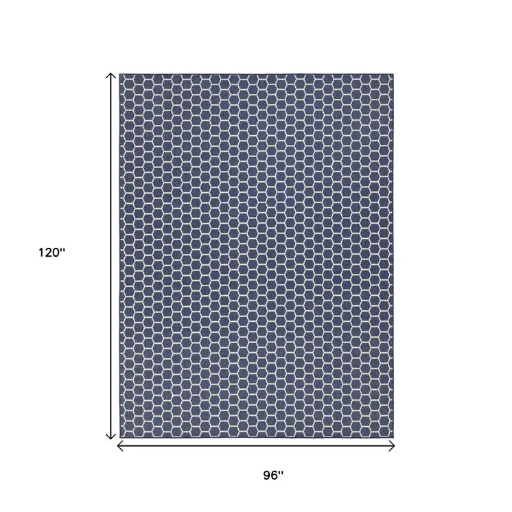8' X 10' Navy Blue And Ivory Geometric Indoor Outdoor Area Rug