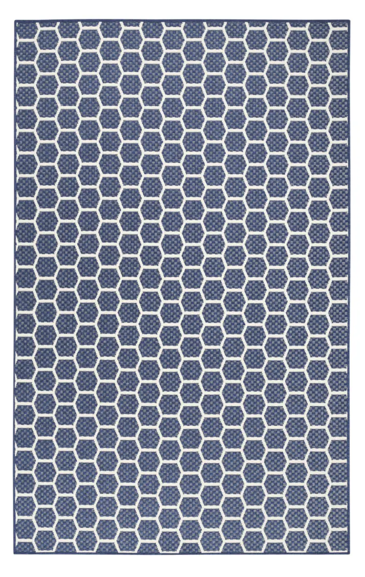 8' X 10' Navy Blue And Ivory Geometric Indoor Outdoor Area Rug