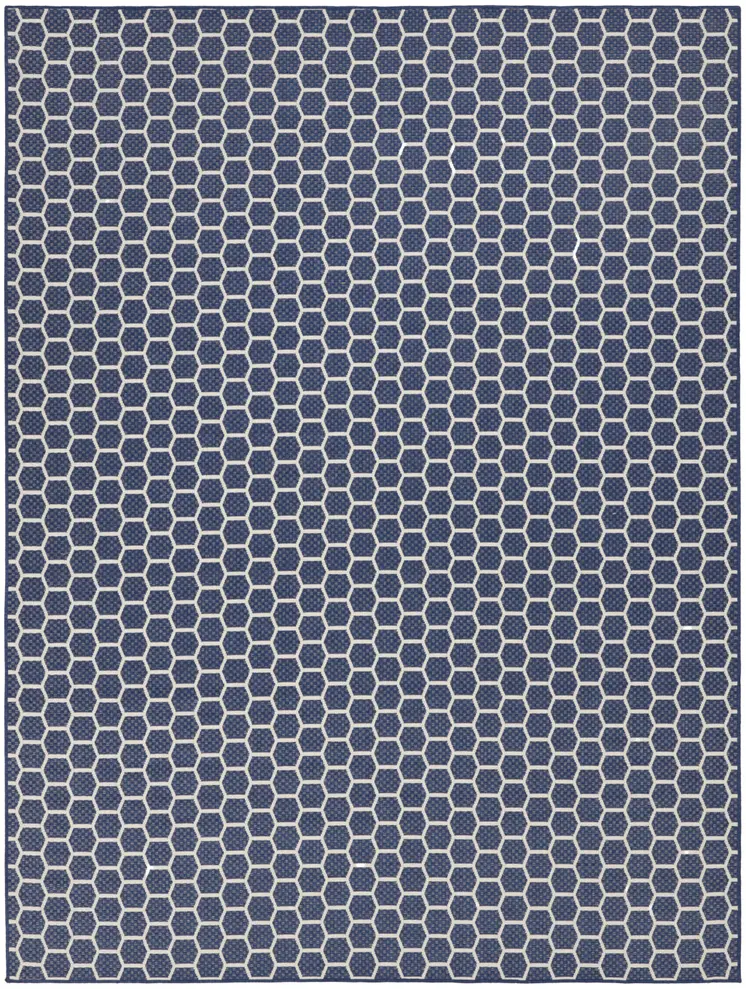 8' X 10' Navy Blue And Ivory Geometric Indoor Outdoor Area Rug