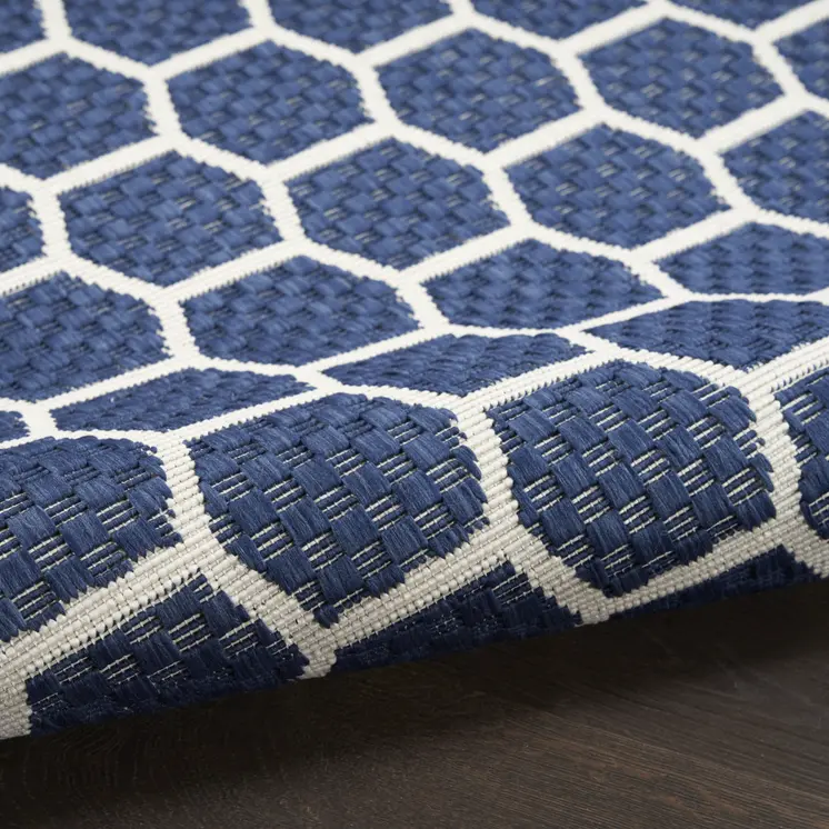 8' X 10' Navy Blue And Ivory Geometric Indoor Outdoor Area Rug