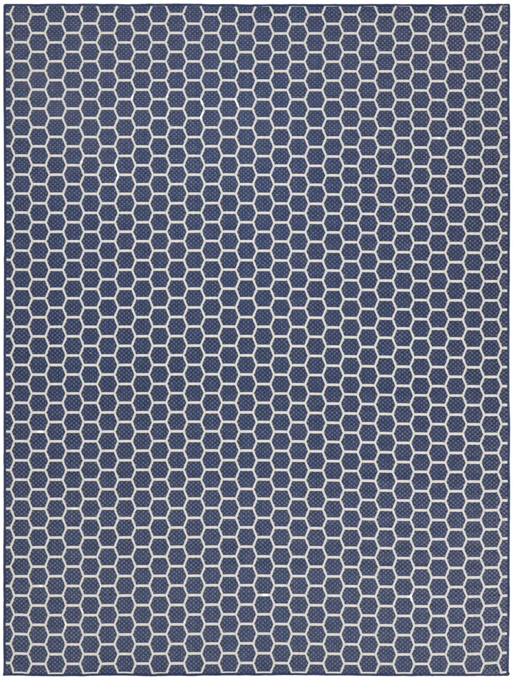 8' X 10' Navy Blue And Ivory Geometric Indoor Outdoor Area Rug