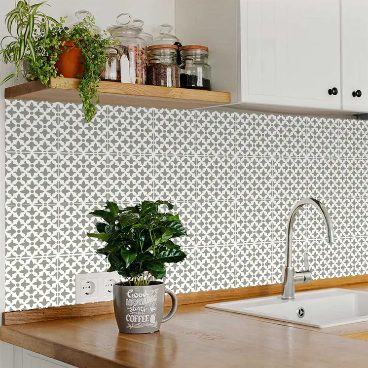 12" X 12" Sage Gray Fleur Removable Peel and Stick Tiles