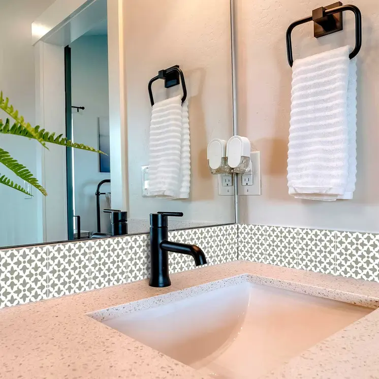 12" X 12" Sage Gray Fleur Removable Peel and Stick Tiles