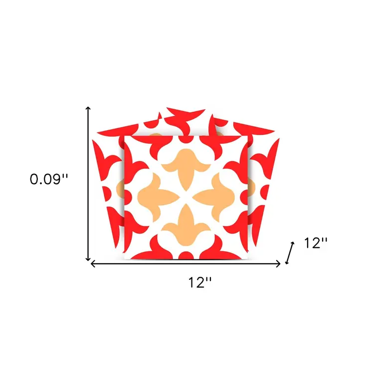 12" X 12" Red and White Roja Hola Removable Peel and Stick Tiles