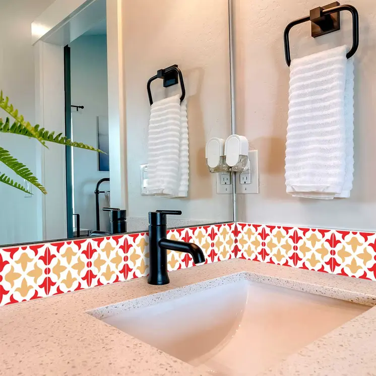 12" X 12" Red and White Roja Hola Removable Peel and Stick Tiles