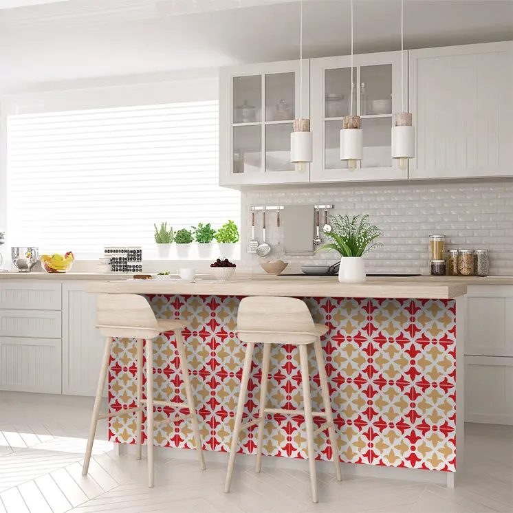 12" X 12" Red and White Roja Hola Removable Peel and Stick Tiles