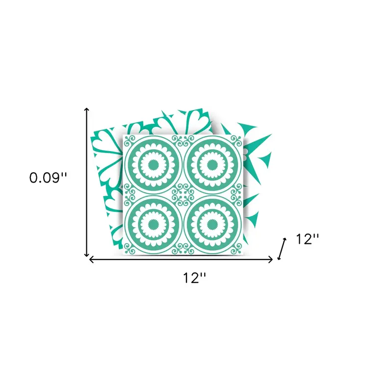12" X 12" Light Green And White Geo Peel and Stick Removable Tiles