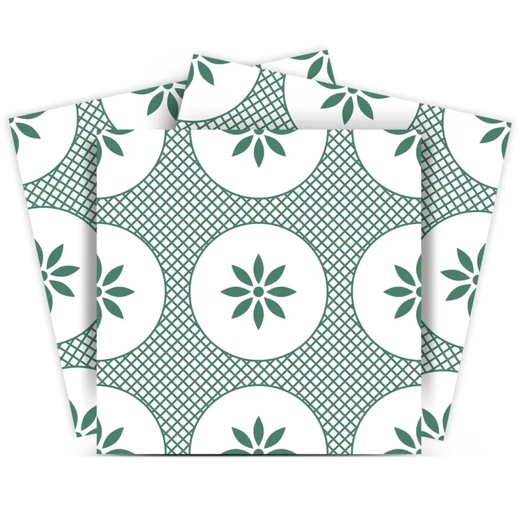 12" X 12" Light Sage And White Circle Flower Peel and Stick Removable Tiles