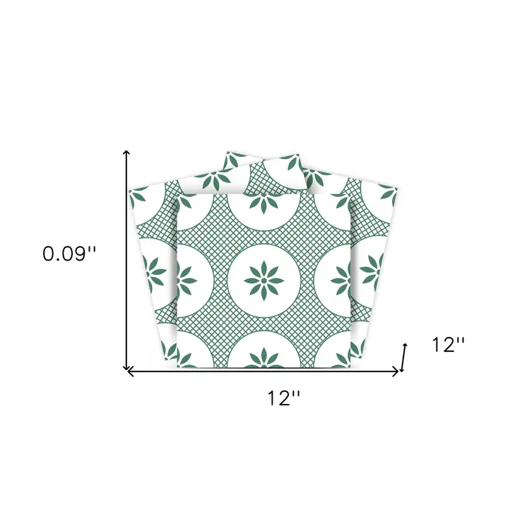 12" X 12" Light Sage And White Circle Flower Peel and Stick Removable Tiles