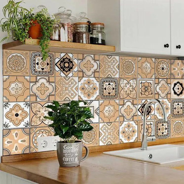 12" X 12" Shades of Taupe Mosaic Peel and Stick Removable Tiles