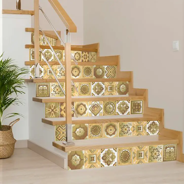 12" X 12" Vintage Beige and White Peel and Stick Removable Tiles