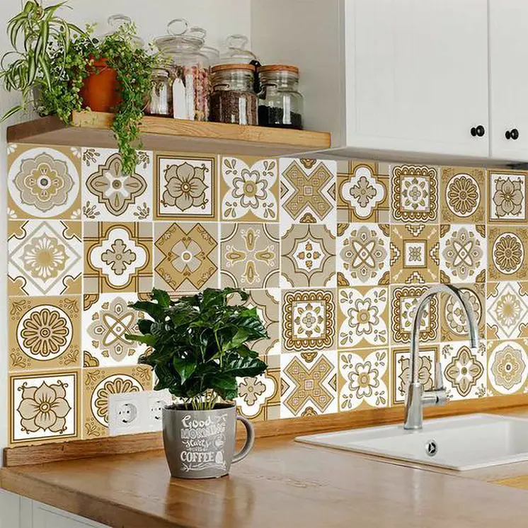 12" X 12" Vintage Brown and White Peel and Stick Removable Tiles