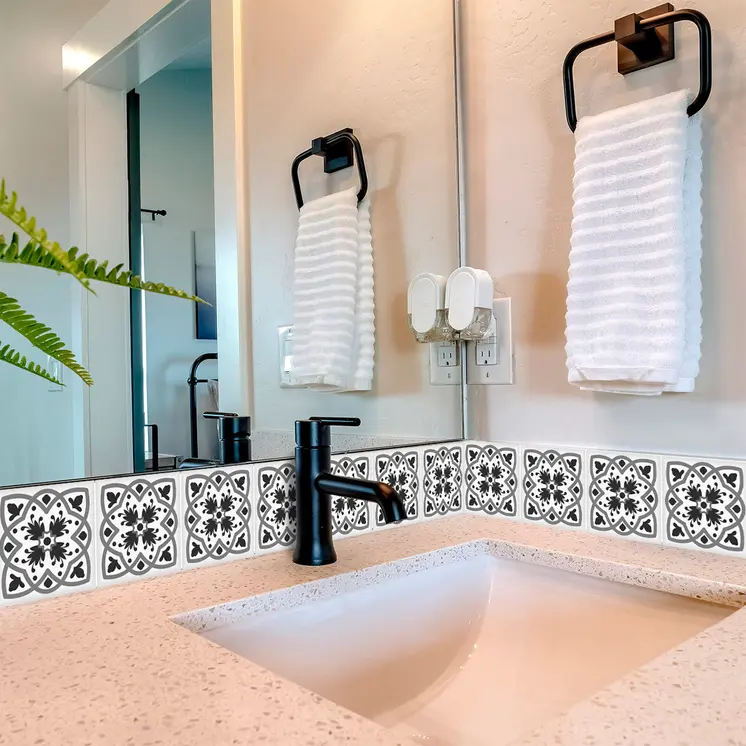 12" X 12" Charcoal And White Scroll Peel and Stick Removable Tiles