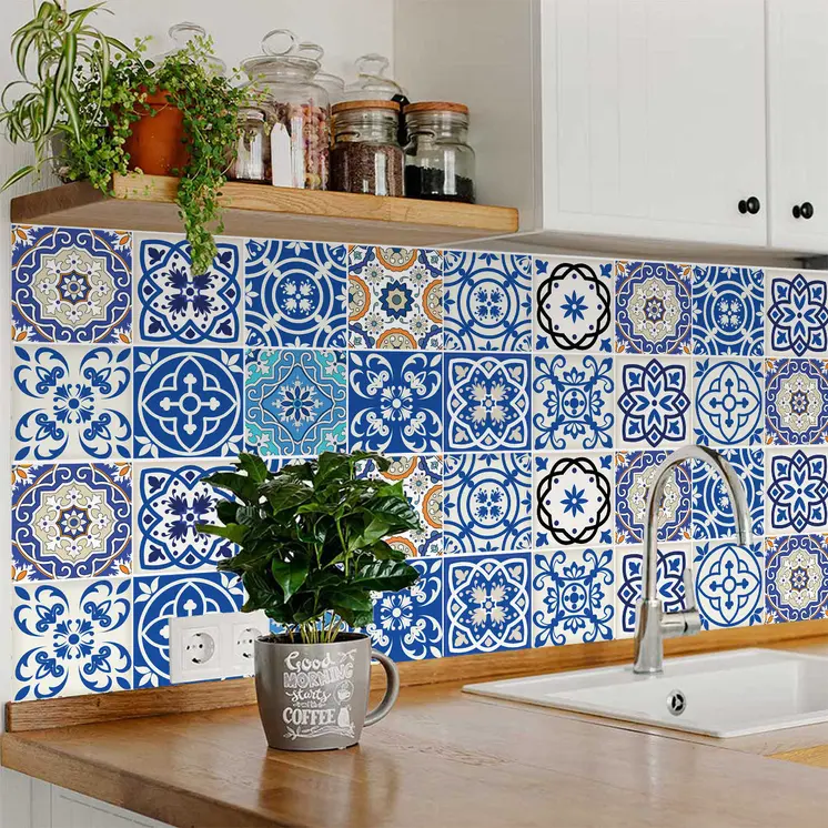 12" X 12" Blue and Aqua Pop Mosaic Peel and Stick Removable Tiles