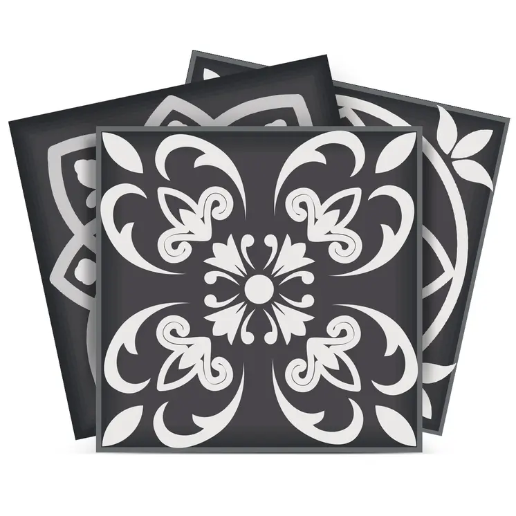 12" X 12" Shades of Black Mosaic Peel and Stick Removable Tiles