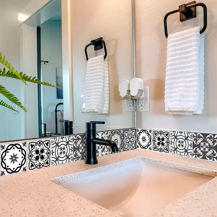 12" X 12" Shades of Black Mosaic Peel and Stick Removable Tiles