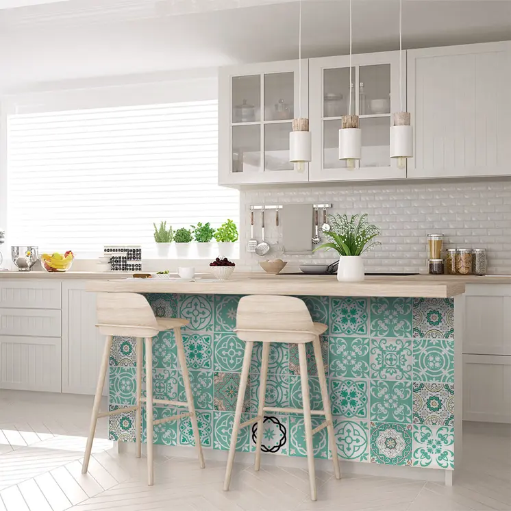 12" X 12"  Mint Green Aquamarine Mosaic Peel and Stick Removable Tiles