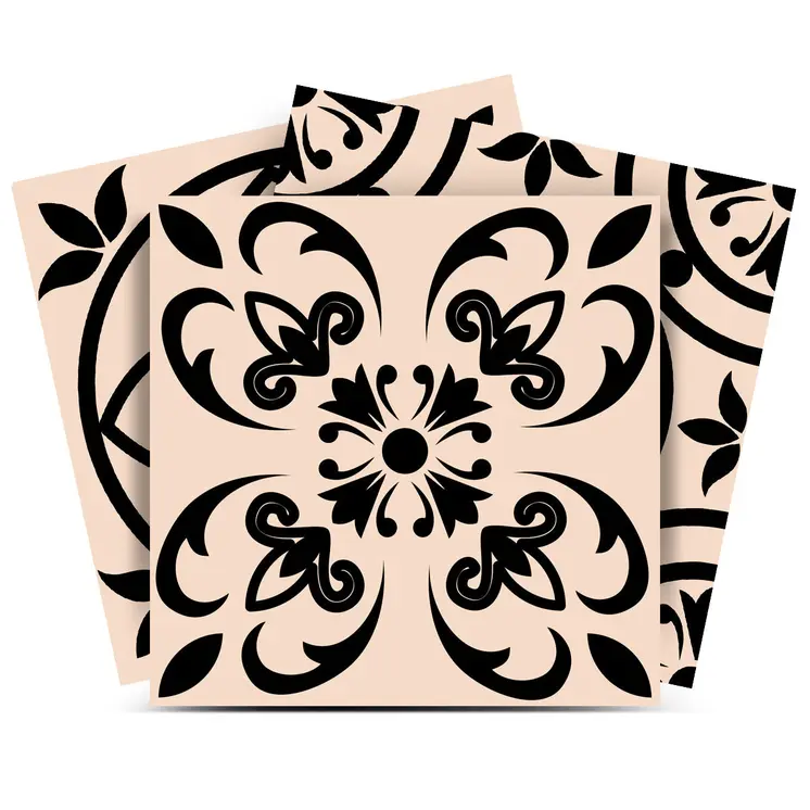 12" X 12" Cream and Black Mosaic Peel and Stick Removable Tiles