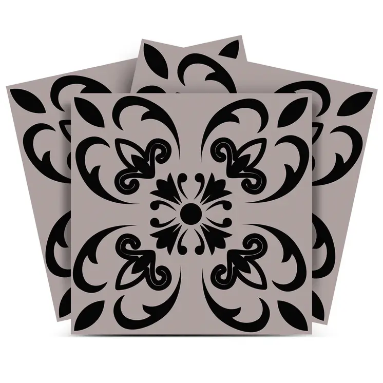 12" X 12" Black and White Orchid Peel and Stick Removable Tiles