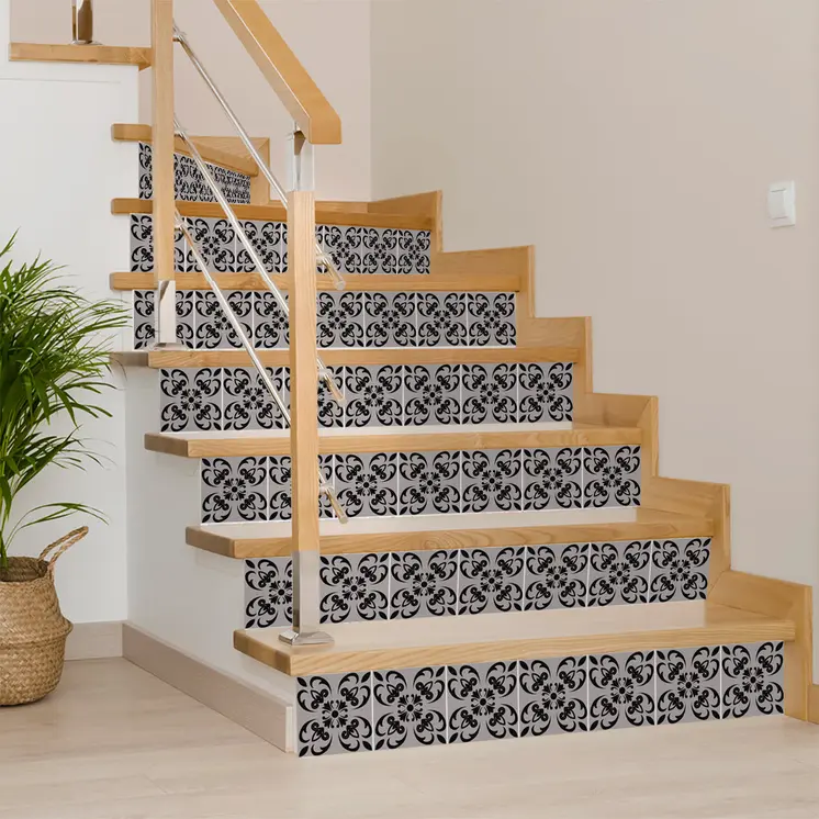 12" X 12" Black and White Orchid Peel and Stick Removable Tiles