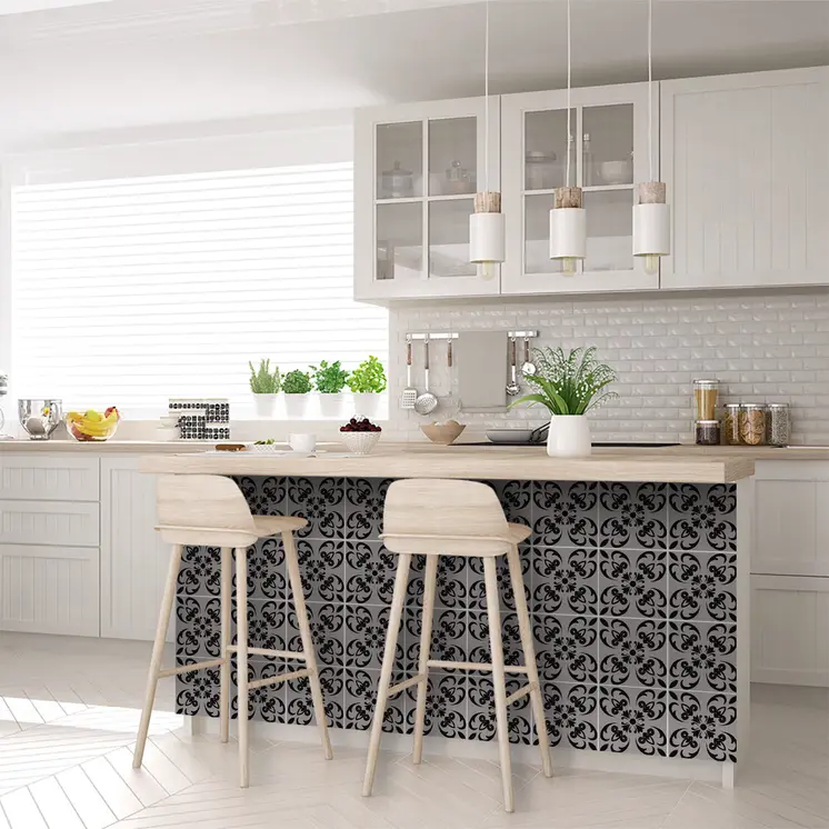 12" X 12" Black and White Orchid Peel and Stick Removable Tiles