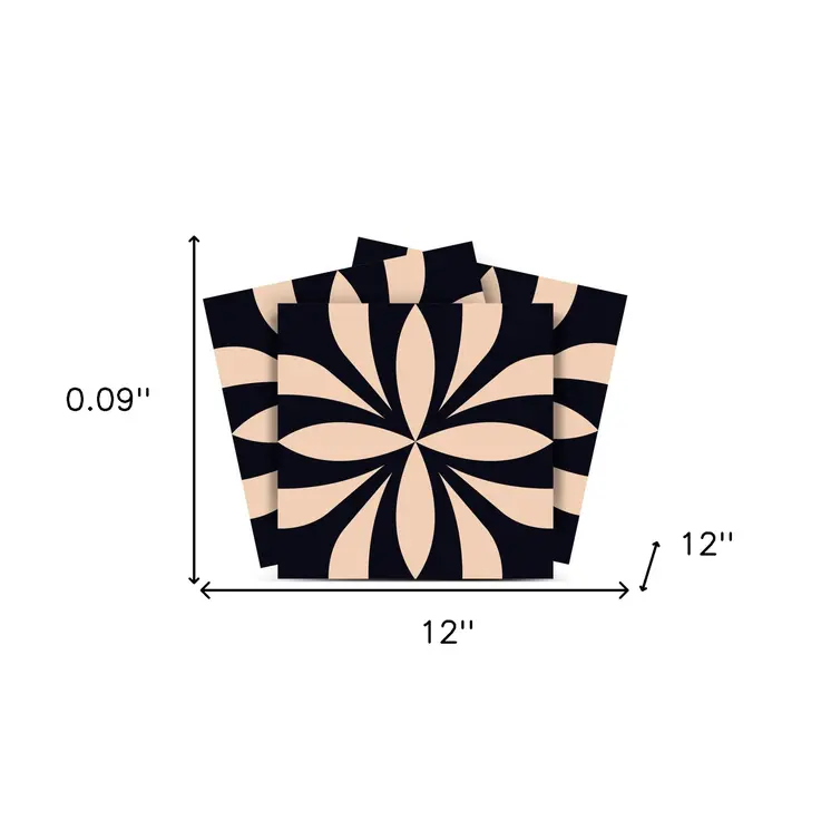 12" X 12" Intertwined Black and Cream Peel and Stick Removable Tiles
