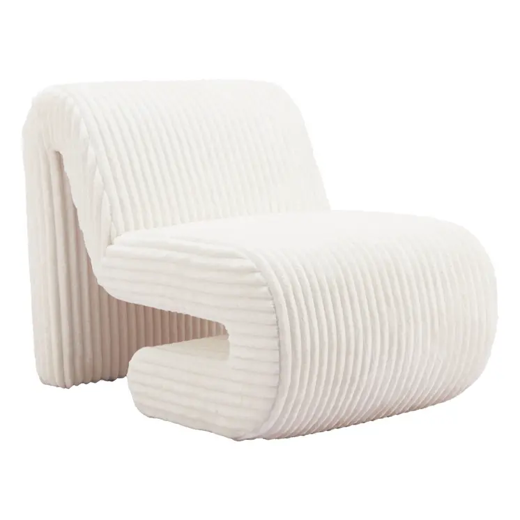 26" White Corduroy And Upholstered Lounge Chair