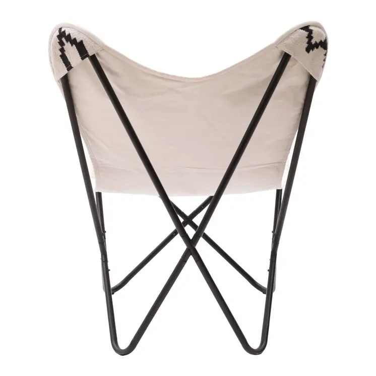 26" Beige And Black And Black Geometric Butterfly Chair