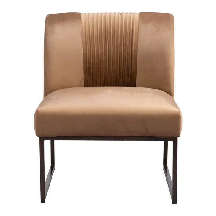25" Brown And Brass Velvet And Upholstered Tufted Slipper Chair